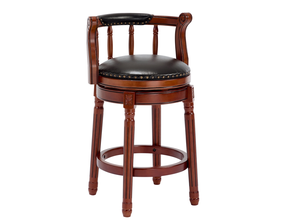 Taburete De Bar De Piel De Vacuno Y Madera Con Giro De 360°.