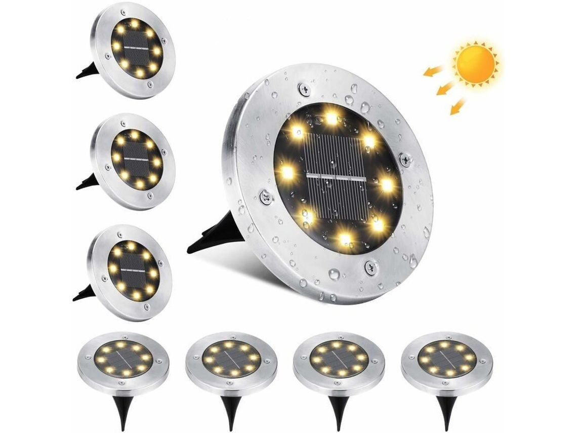 Luces Solares De Jardín Para Exteriores, 8 Unidades, Empotrables, De Acero Inoxidable, Ip65, Luz Blanca Cálida clase A