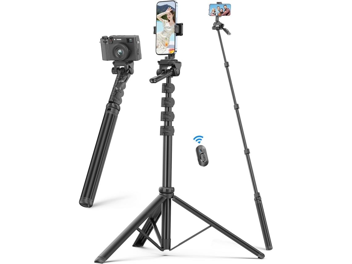 Trípode Y Palo Selfie Para Teléfono De 72", Soporte Extensible Con Control Remoto Desmontable Y Soporte Para Teléfono (negro)