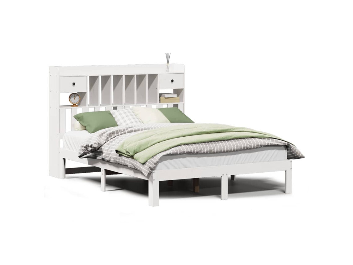Maison Exclusive - Cama Con Estantería Sin Colchón Madera Maciza Blanca 135x190 Cm