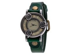 Reloj De Cuarzo Para Mujer Con Números Romanos Y Correa De Pu Con Diseño Floral Calado (verde).