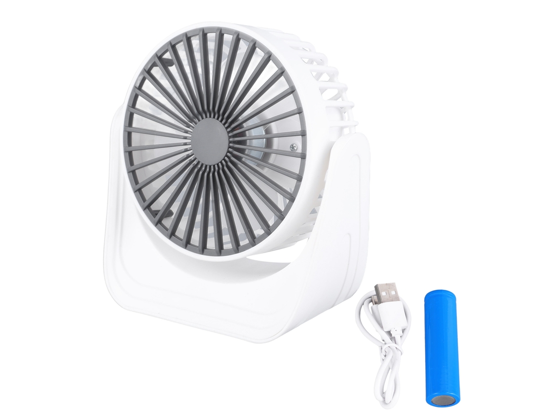 Mini ventilador de escritorio recargable por USB, 3 velocidades, blanco
