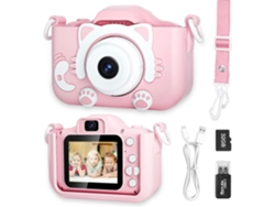 Cámara infantil Gertiz Cute Cat 1080p HD con cámara dual, 32 g, color rosa
