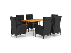 vidaXL Juego de comedor de jardín 7 piezas negro