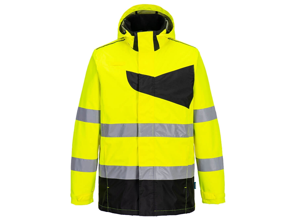 Chaqueta impermeable de alta visibilidad Portwest Pw2 Safety Style / Amarillo y negro / M
