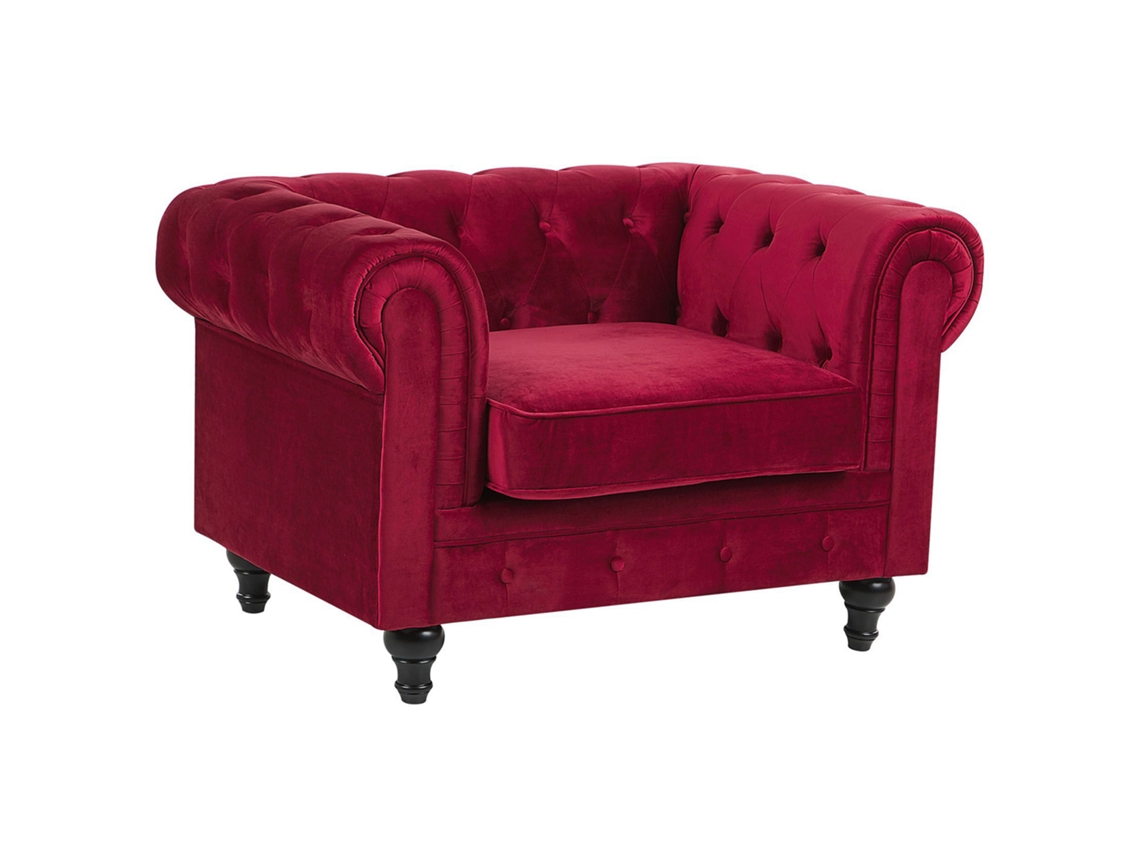 Sillón BELIANI Chesterfield de Terciopelo Rojo 110x75x70