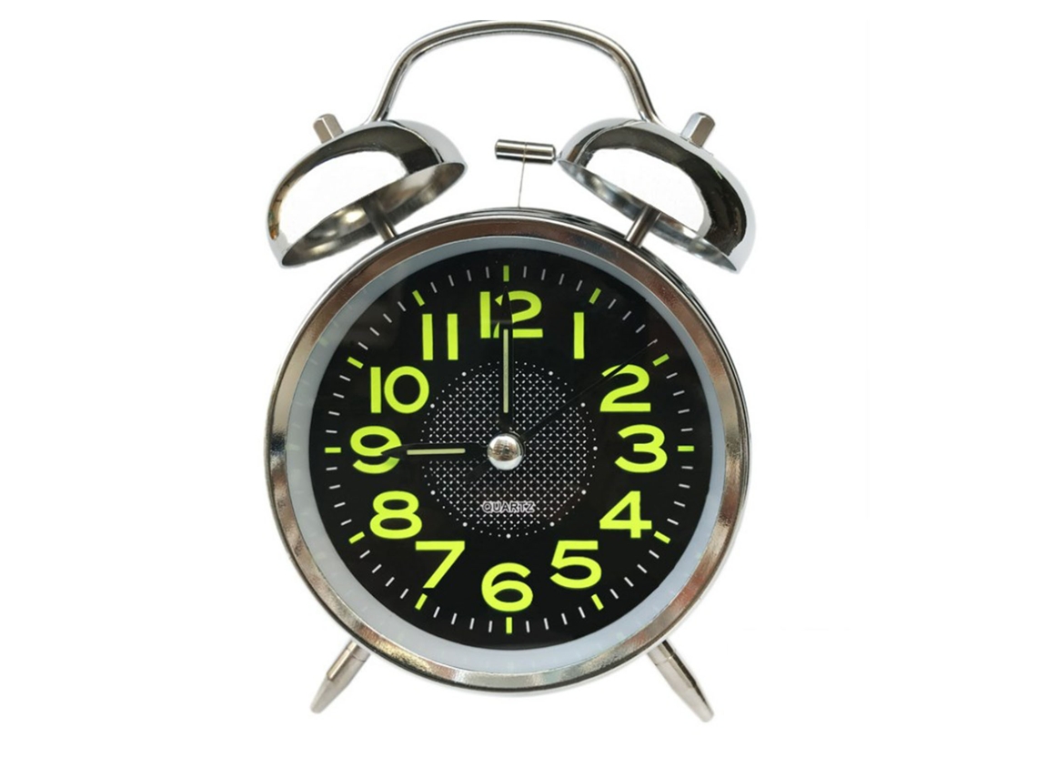Reloj despertador de doble campana, 4 pulgadas, metal plateado, silencioso