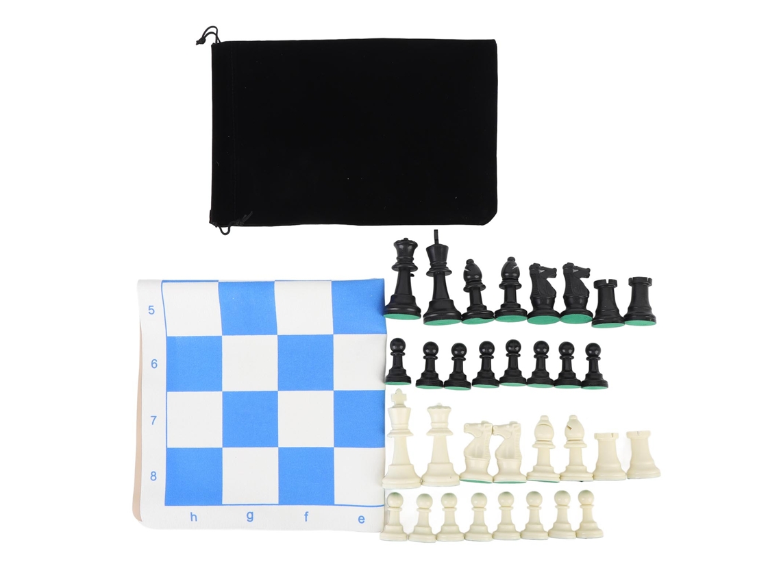 Juego De Ajedrez Portátil De 50 Cm (19,7 Pulgadas), Con 32 Piezas De Plástico, Tablero De Pu Y Bolsa De Viaje.