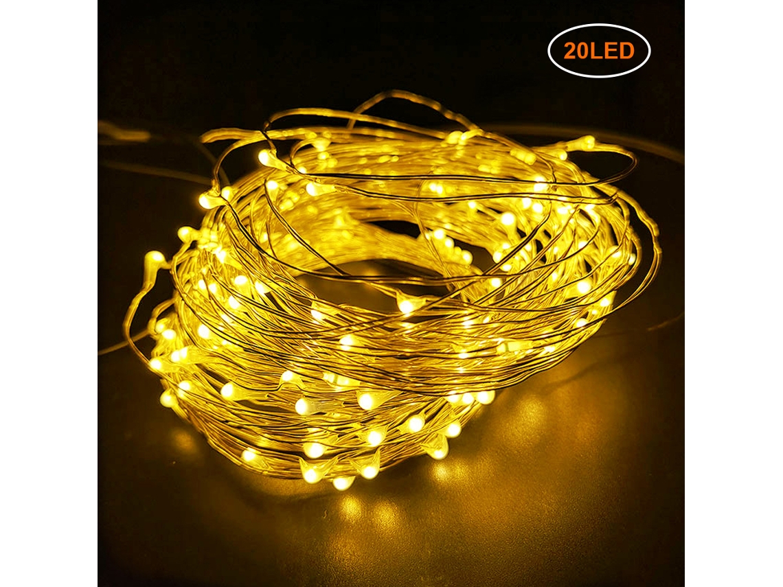 Guirnalda De Luces Led Plateadas, Funciona Con Pilas, Luz Blanca Cálida, Ideal Para Navidad, Bodas, Decoración Del Hogar Y Fiestas. Protección Ip44. Alcance: 2-10 M. Consta De 20-100 Led.