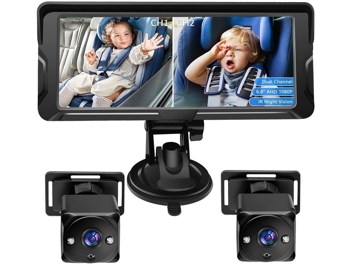 Cámara Para Coche Con Espejo Retrovisor, Pantalla De Doble Canal De 6,8 Pulgadas, Pantalla 1080p.