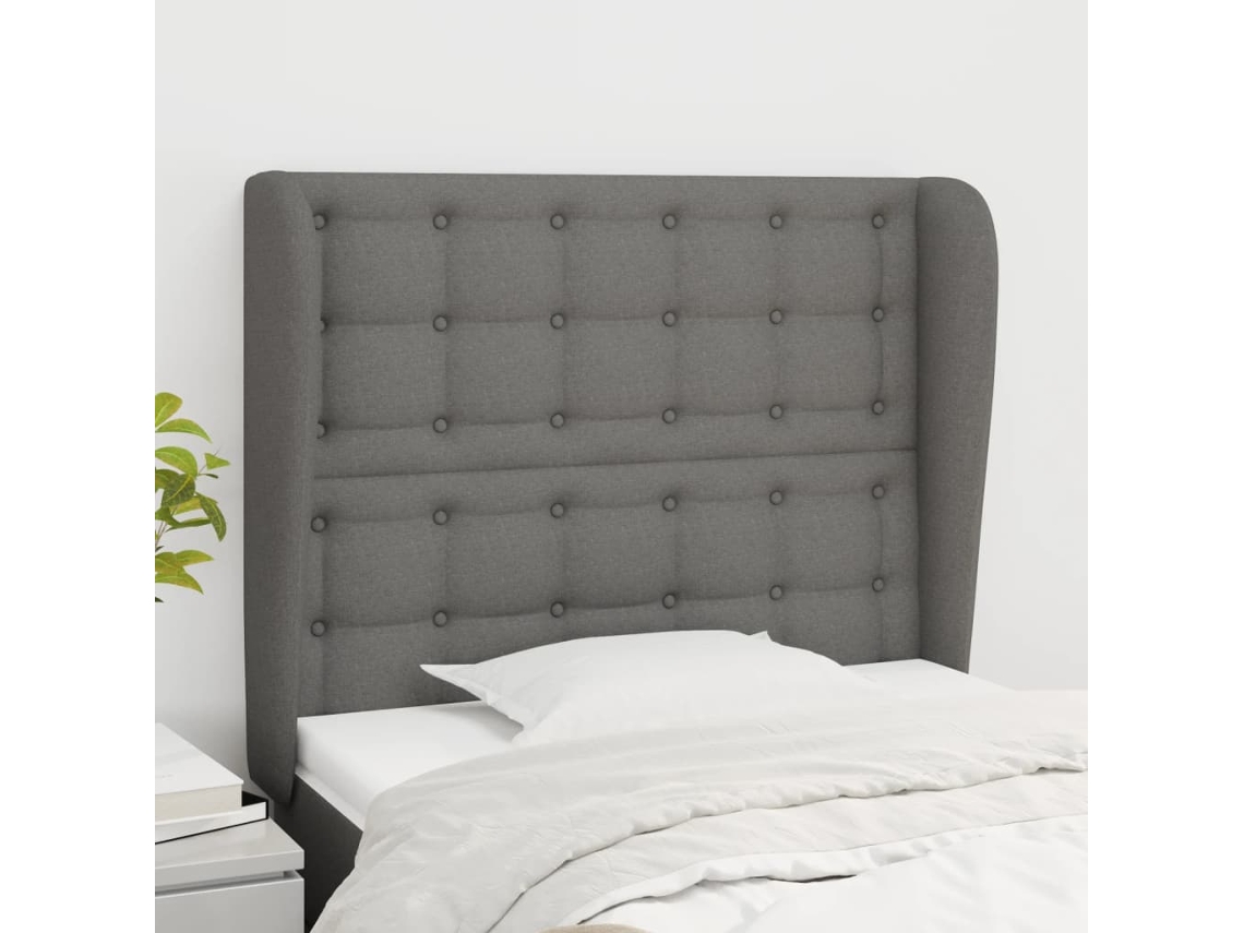 Cabecero Con Orejas De Tela Gris Oscuro 83x23x118/128 Cm