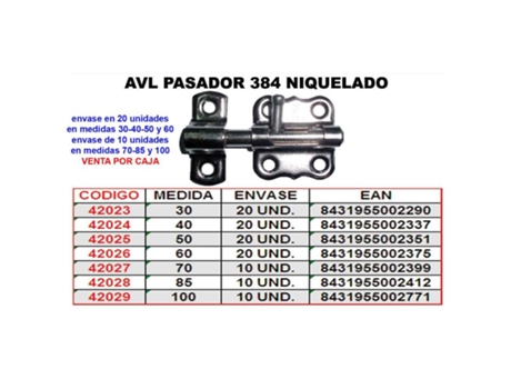 Avl pasador 384 niquel 40 mm (caja 12 unidades)