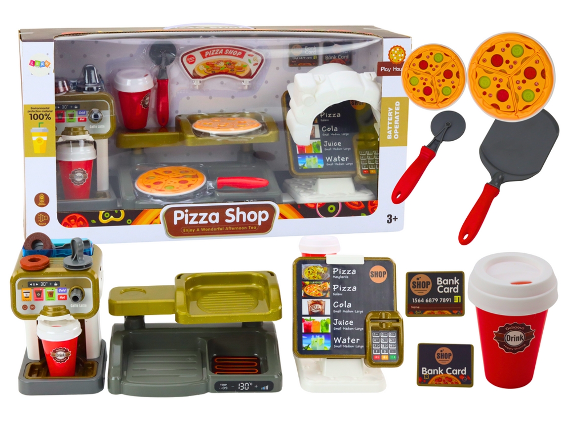 B.active - Juego de pizzería, máquina de café, bebidas y caja registradora