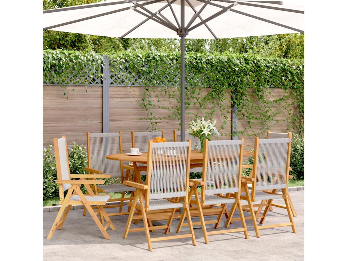 Sillas de jardín reclinables DKD Home Decor de 8 piezas en acacia maciza gris