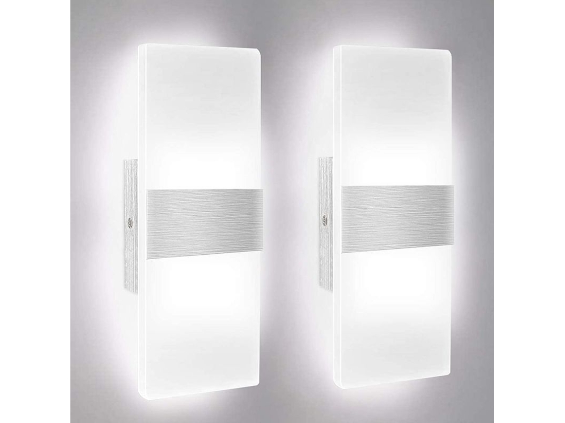 Lámpara De Pared Led Interior Moderna 12w 6000k Blanco Frío Acrílico Para Salón Dormitorio Baño Pasillo 2 Unidades