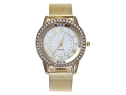 Reloj De Pulsera Unisex De Moda Con Correa De Malla Diamante Cuarzo Oro Blanco
