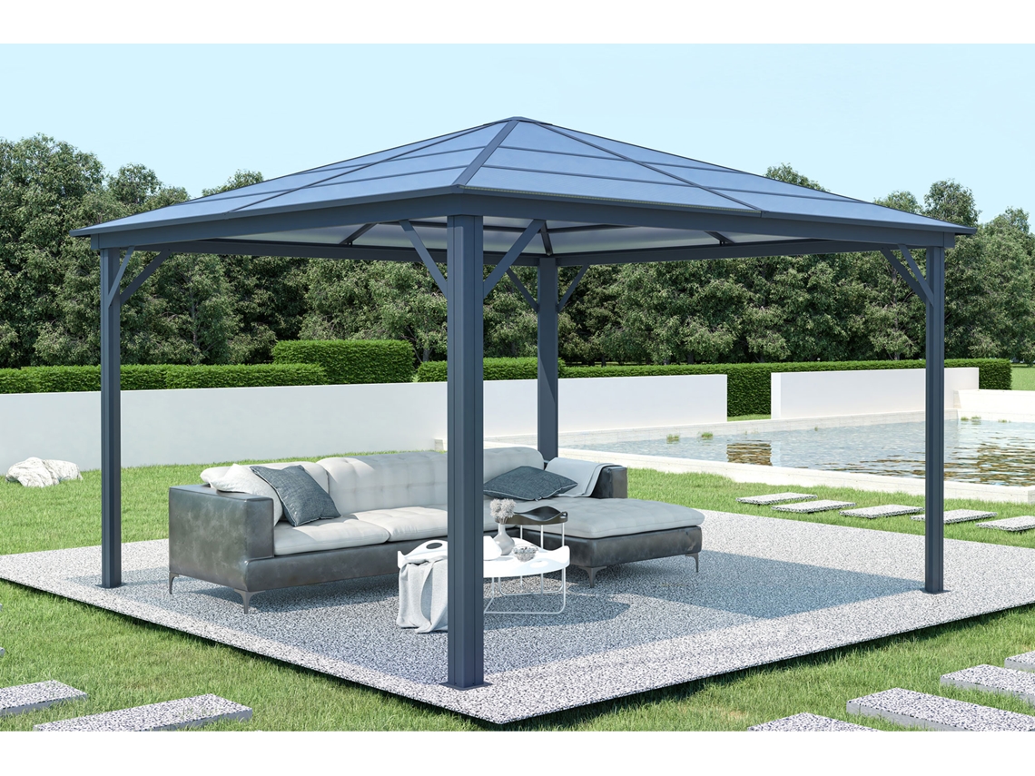 Cenador de jardin de aluminio grace 350 x 350 cm gris antracita