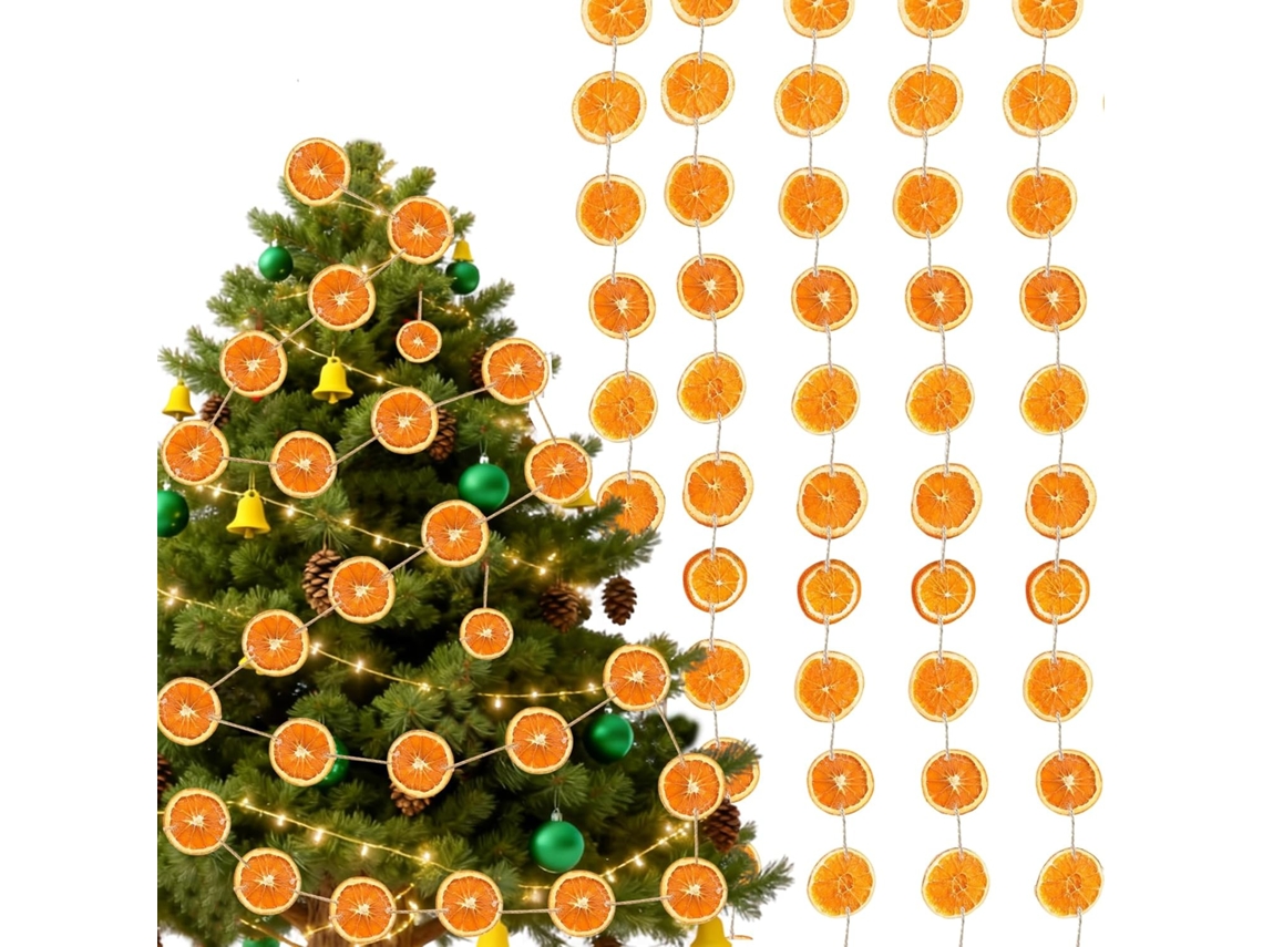 Corona navideña con rodajas de naranja deshidratadas, decoración rústica de 2 m para pared, mesa o árbol de Navidad (1 unidad)