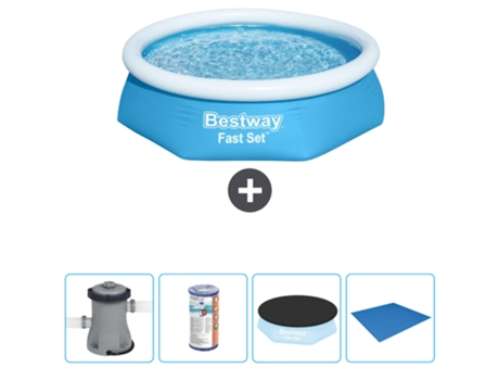 Piscina hinchable redonda Fast Set BESTWAY - 244 x 61 cm - Azul - Bomba incluida Filtrar - Cubrir - Suelo
