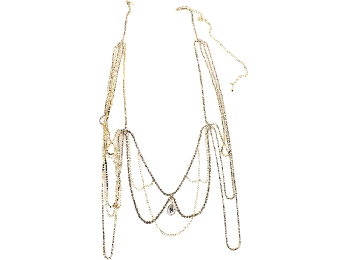 Cadena De Hombro Multicapa De Cristal Dorado Con Borlas, Joyería Corporal Para Mujer, Collar