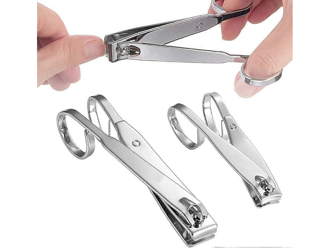 Juego de tijeras para uñas, de acero al carbono para manos y pies, con mango ergonómico largo y estuche metálico, para personas mayores y adultos.