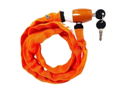 Cable antirrobo reforzado 120cm con cabezal metálico para bicicleta y moto, color naranja.