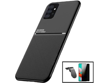 Kit Carcasa Magnética Anti Choque + Protector de Pantalla Privacidad + Soporte Magnético L Samsung Galaxy A52 5G G4M Negro