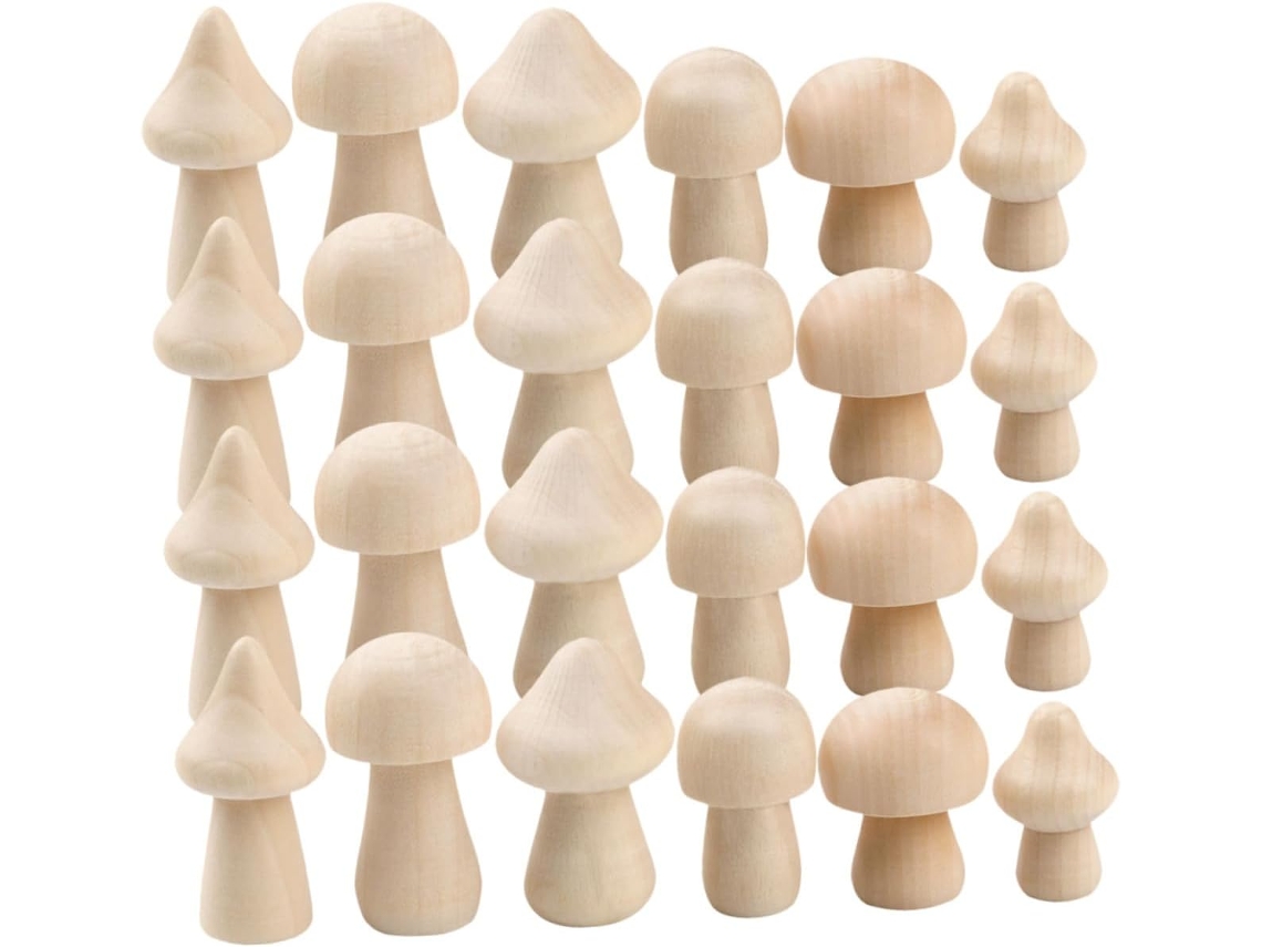 Juego De 60 Setas De Madera Sin Pintar Para Decoración, 6 Tamaños Surtidos.