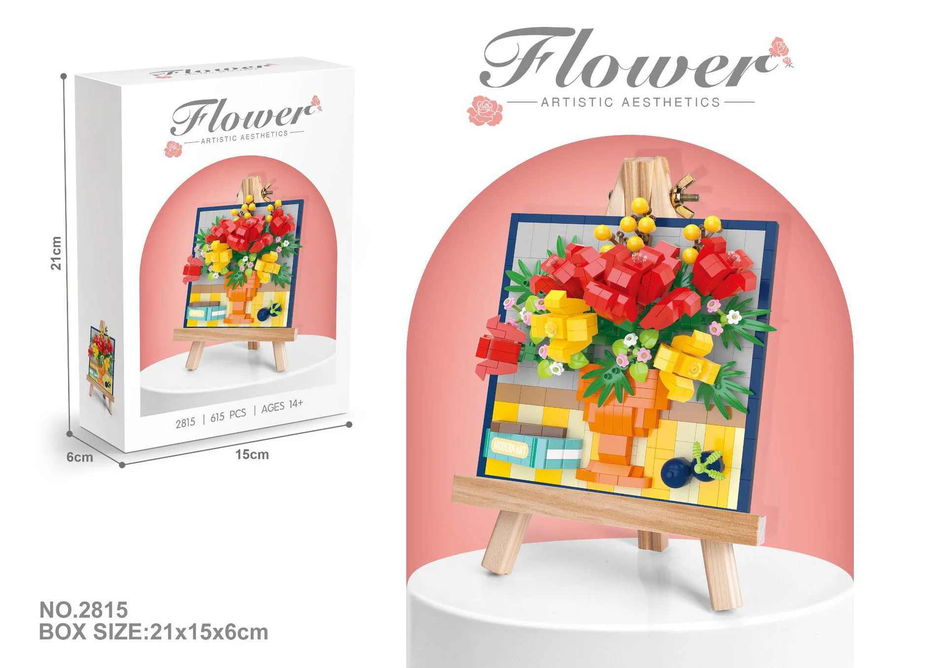 (rosa) Mini Bloque De Construcción Con Pintura Estereoscópica 3d Para Plantas Y Flores, Juguete Educativo, Regalo Para Niños
