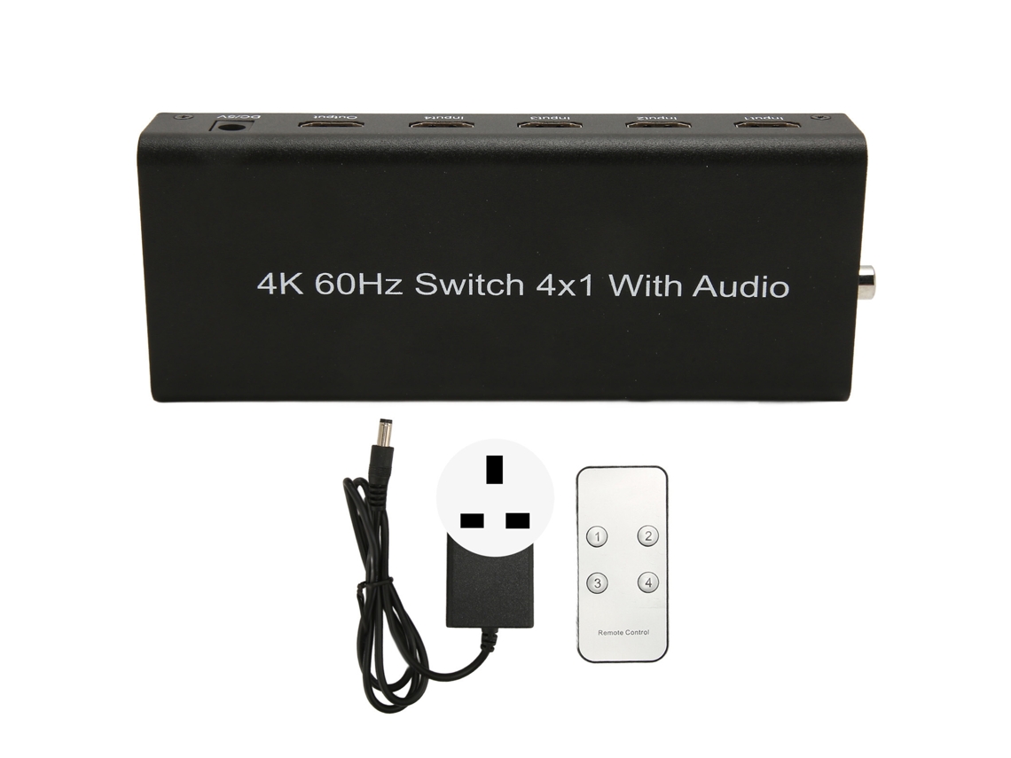 Conmutador De Interfaz Multimedia Hd 4k 4 En 1 Con Control Remoto, Enchufe Británico, Conmutador 4x1
