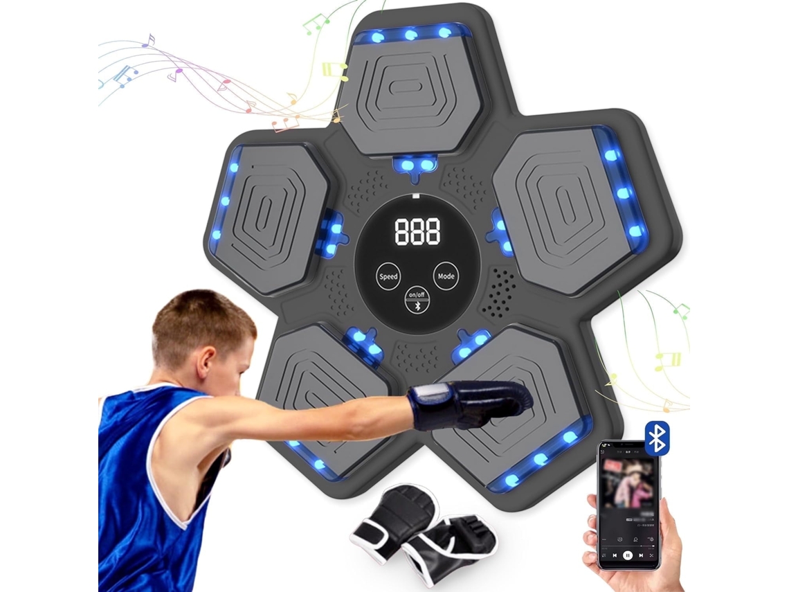 Máquina de boxeo EIFSON con música, entrenamiento inteligente e interactivo con guantes, montaje en pared (negro)
