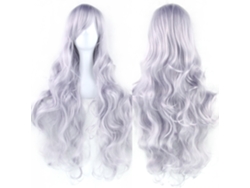 Peluca larga y rizada para cosplay de personajes de anime, 80cm (gris plateado) Gertiz