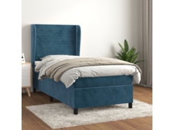 Cama Box Spring Con Colchón Terciopelo Azul Oscuro 90x200 Cm