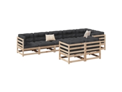 Conjunto 8 Peças Sofás De Jardím Com Almofadões Pinho Maciço Dkd Home Decor