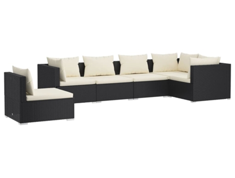 Conjunto 6 de muebles de jardín VIDAXL y cojines ratán sintético negro