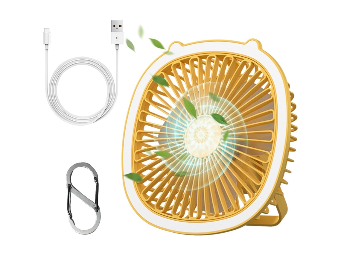 Ventilador Portátil, Funcionamiento Silencioso, 3 Configuraciones De Velocidad Del Viento, Luz Led, Compacto, Amarillo