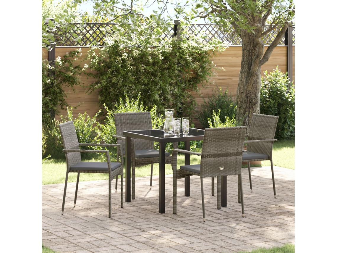 Juego de comedor de jardín de 5 piezas con cojines en gris polirrattan Wsd146228 Lovely Home