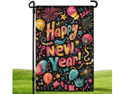 Letrero De Jardín De Feliz Año Nuevo - Decoraciones De Feliz Año Nuevo Bandera Navideña De Jardín De Doble Cara