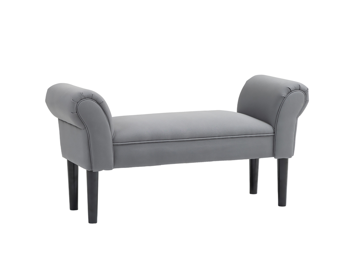 Banco Tapizado En Lino Sintético, Patas De Madera, Reposabrazos Gris Oscuro.
