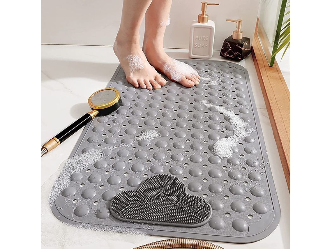 Alfombrilla De Baño Antideslizante Con Masaje Para Los Pies, Pvc Ecológico, Antimoho, 40x70cm, Gris.