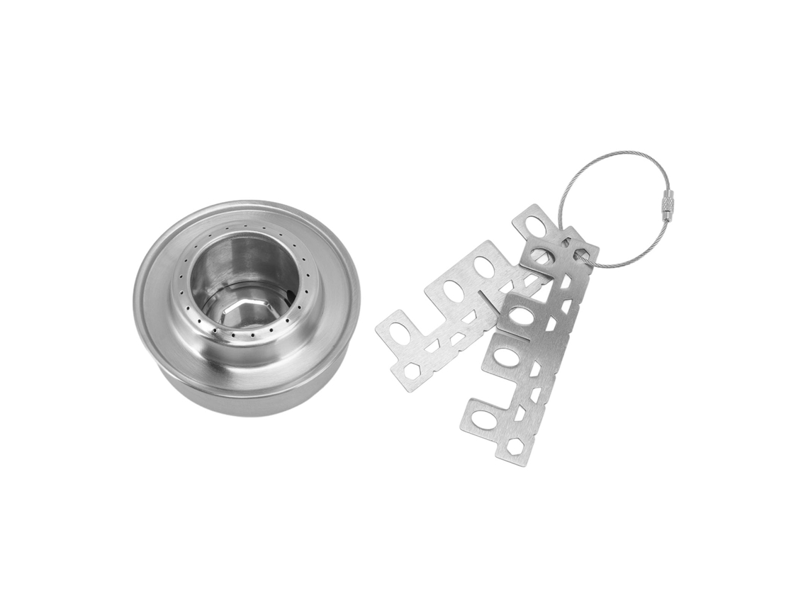 Estufa de camping portátil pequeña de acero inoxidable para acampar y hacer senderismo.