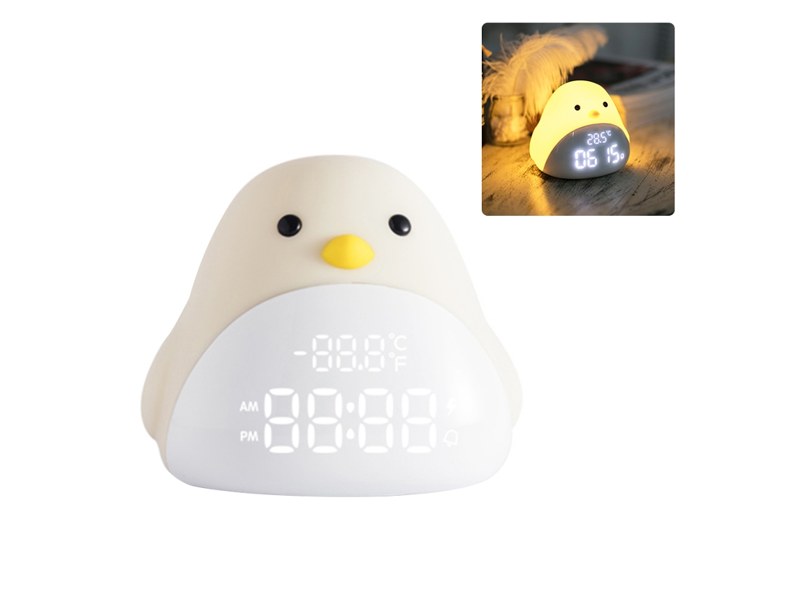 Rebe-lámpara De Noche Con Reloj Despertador Pájaro Cariño De Silicona Toque Usb Led Regalo Para Niños Bebés