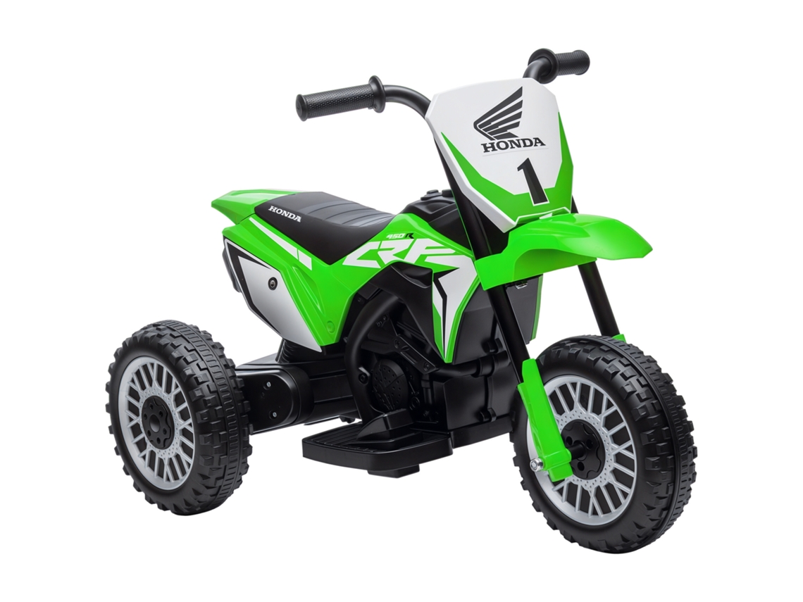 Motocicleta eléctrica de 3 ruedas y 6 V con licencia, color verde, para niños de 18 a 36 meses.