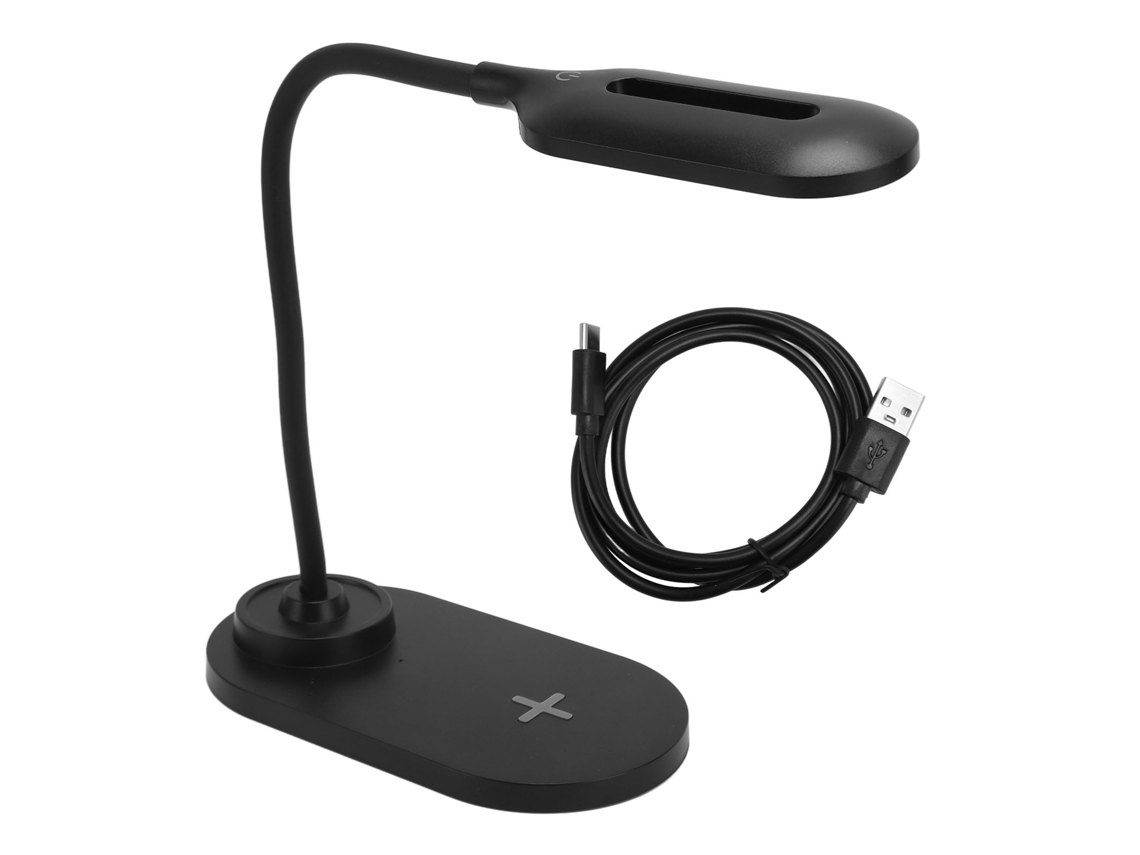 Lámpara De Mesa Led Con Cargador Inalámbrico, Flexible, 3 Niveles De Brillo, Control Táctil, Color Negro.