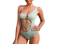 Traje de baño verde claro con tirantes, anillas y cinturón para el verano.