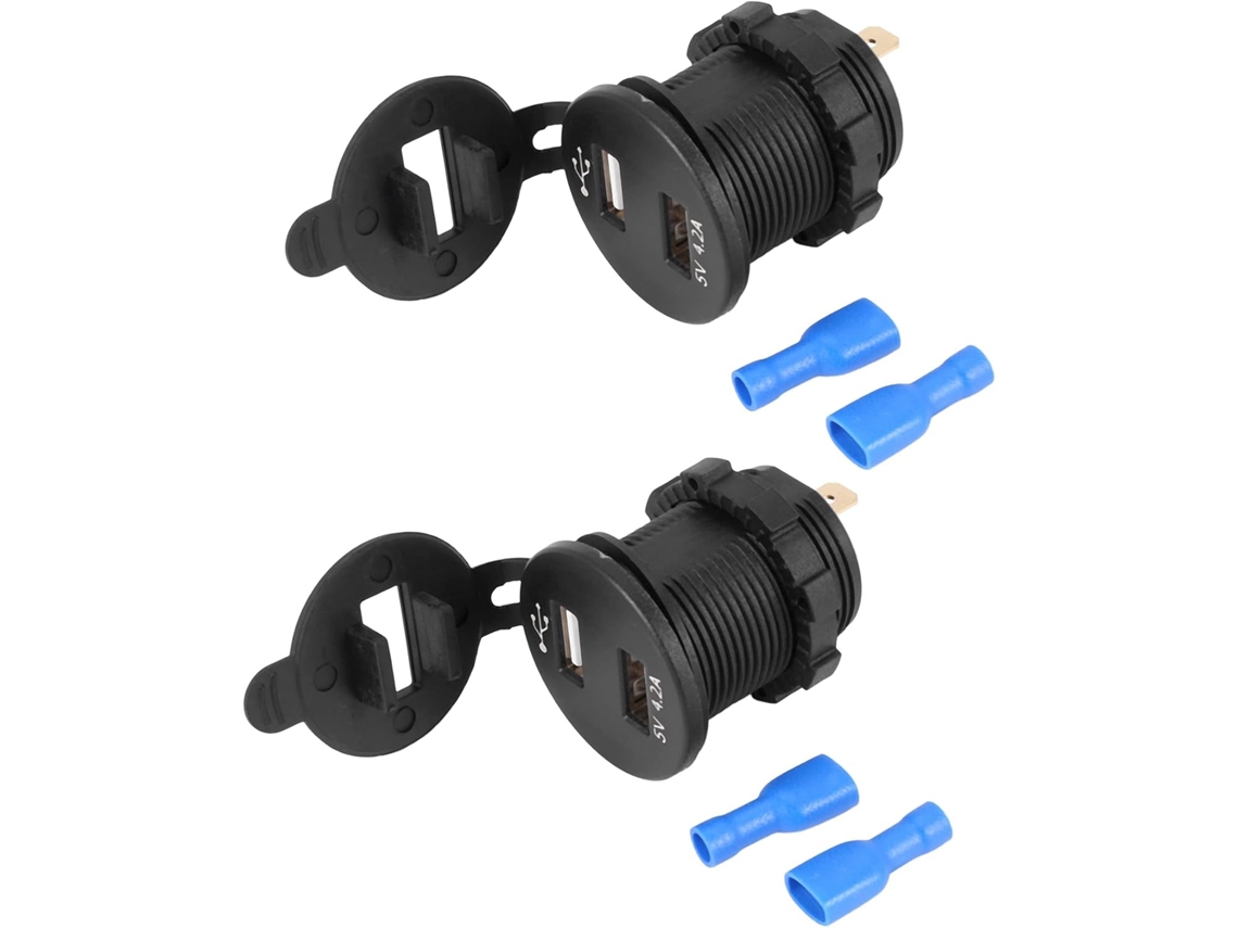 Paquete De 2 Cargadores Usb Duales Para Coche De 12 V 5 A 4 A, Resistentes Al Agua Con Voltímetro Led Digital.