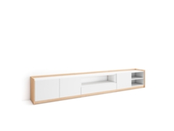 Mueble para TV, 310x37x50cm, para televisores de hasta 80'', color blanco y roble claro.