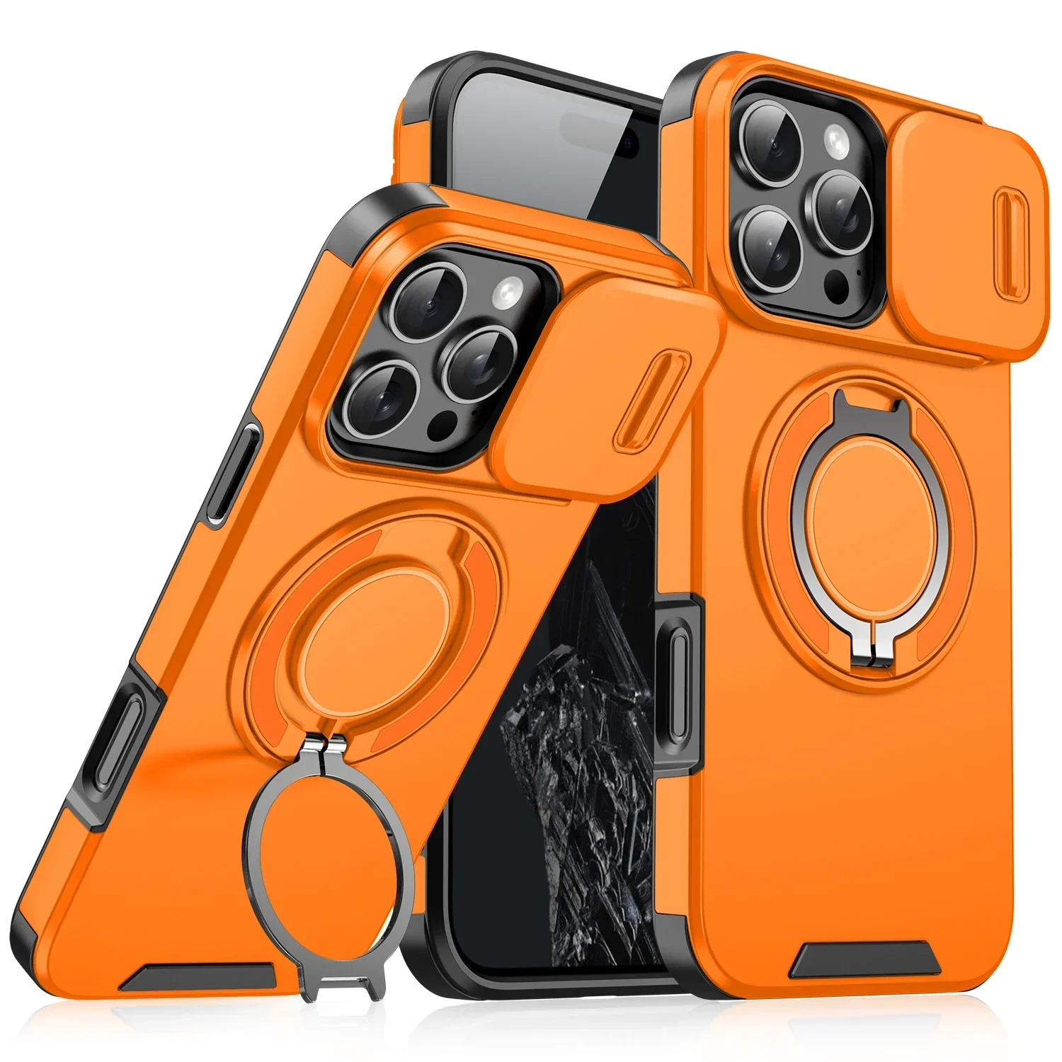 (iphone 15 Pro Max, Naranja) Funda Magnética Resistente Con Cierre Deslizante Para Iphone, Protección Para La Cámara.