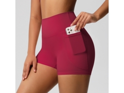 Pantalones cortos de yoga para mujer con bolsillo lateral para el móvil, cintura alta, para yoga y ejercicio físico (fucsia), talla XL Czhhmart