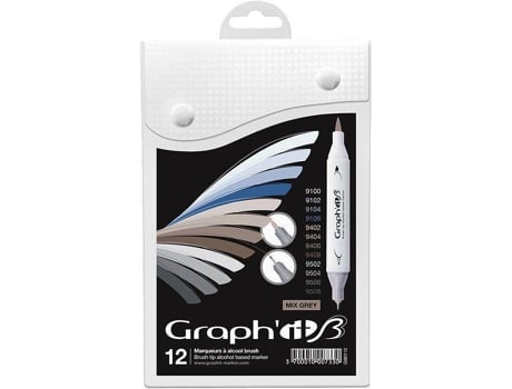 Set 12 Marcadores GRAPH'IT Mix Grays Brush & Extra Fine 0.5 mm